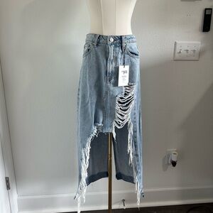 Distressed Denim Skirt